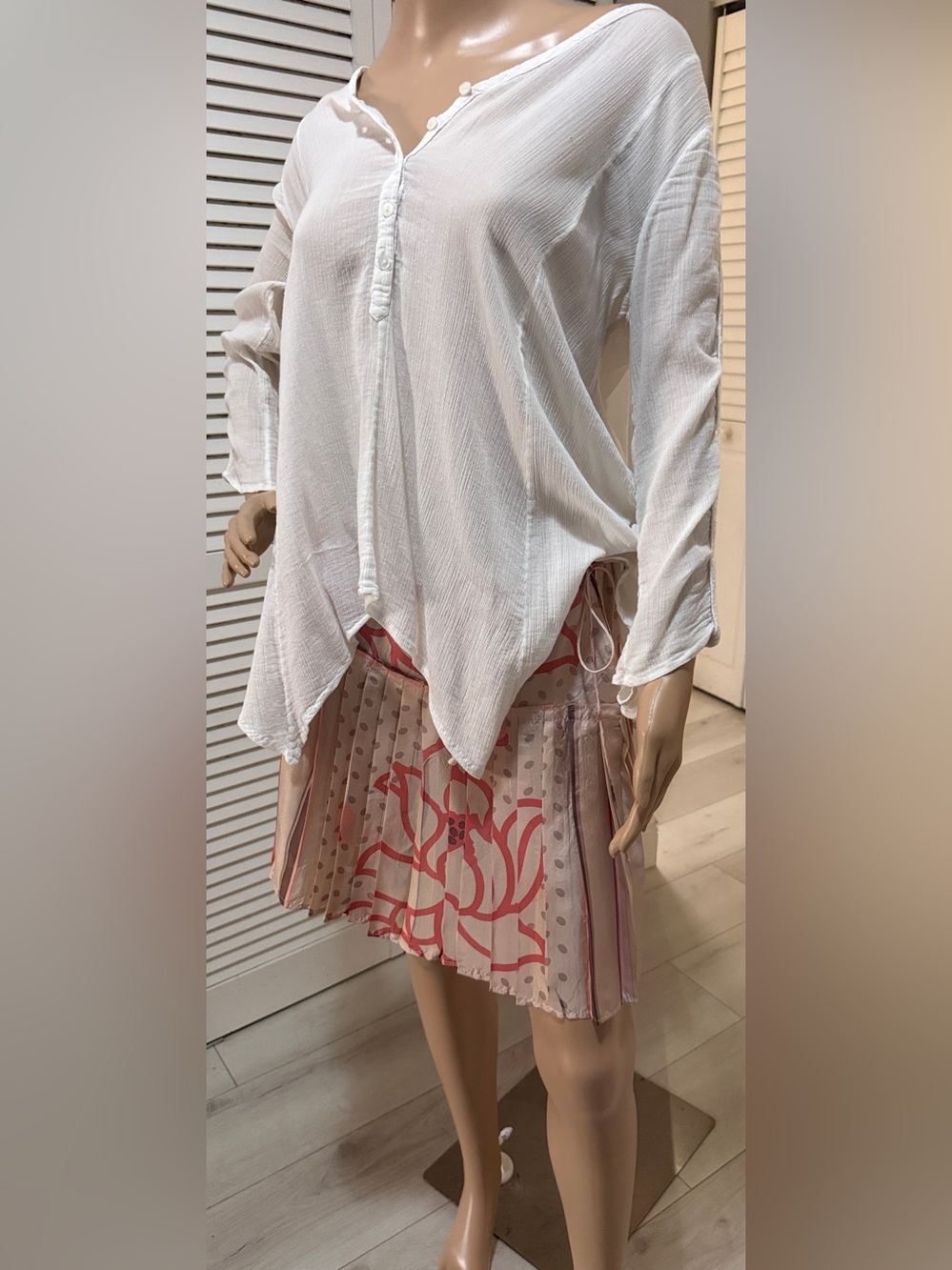 NWT Calypso St. Barth Christiane Celle Silk Pleated Mini Skirt + Gauze Tunic Set